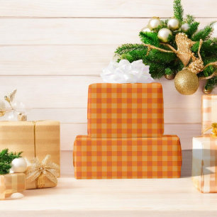 Orange Buffalo Plaid Holiday Wrapping Paper