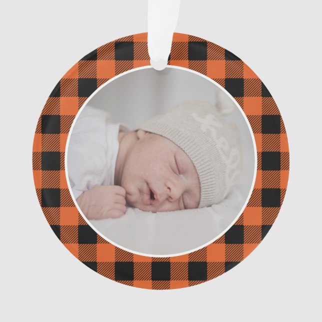 ORANGE BUFFALO PLAID NAME Photo Christmas Keepsake (devant)