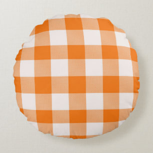 Orange Buffalo Plaid  Round Pillow