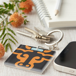 Orange Bull Head Minimalist Cow Keychain