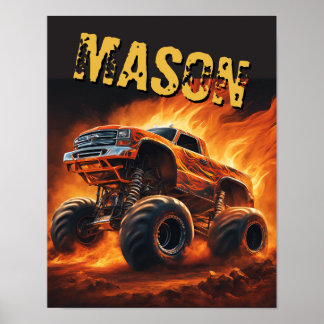 Orange Bull Monster Truck Nom personnalisé Poster