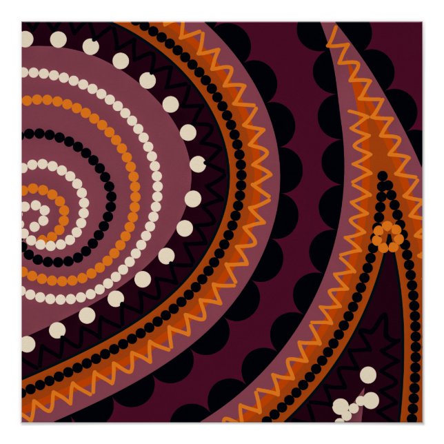 Orange burgundy abstract pattern design poster (Front)