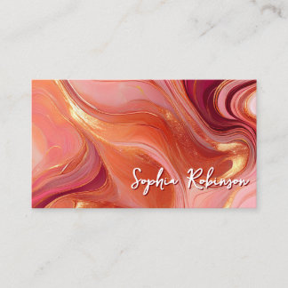 Orange Burgundy and Gold Marbled Business Card