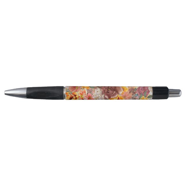 Orange Burgundy Autumn Fall Watercolor Floral Pen (Front)