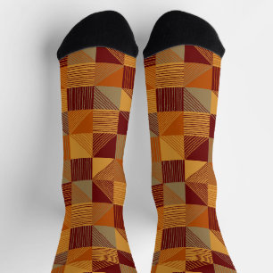 Orange, Burgundy, Brown Checks with Lines Socks