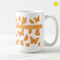 Orange Butterflies & Dots Custom Name Monogram