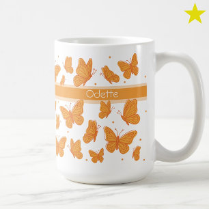 Orange Butterflies & Dots Custom Name Monogram Coffee Mug