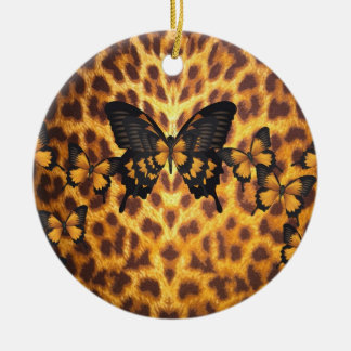 ORANGE BUTTERFLIES ON LEOPARD PRINT CERAMIC ORNAMENT