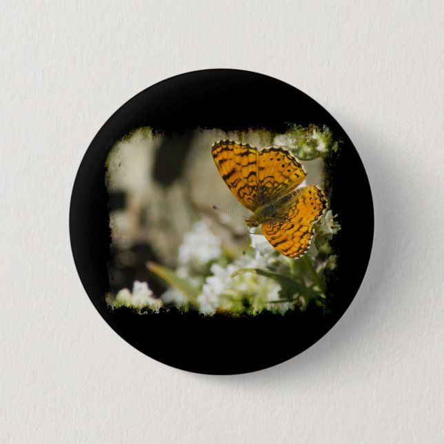 Orange Butterfly 2 Inch Round Button (Front)