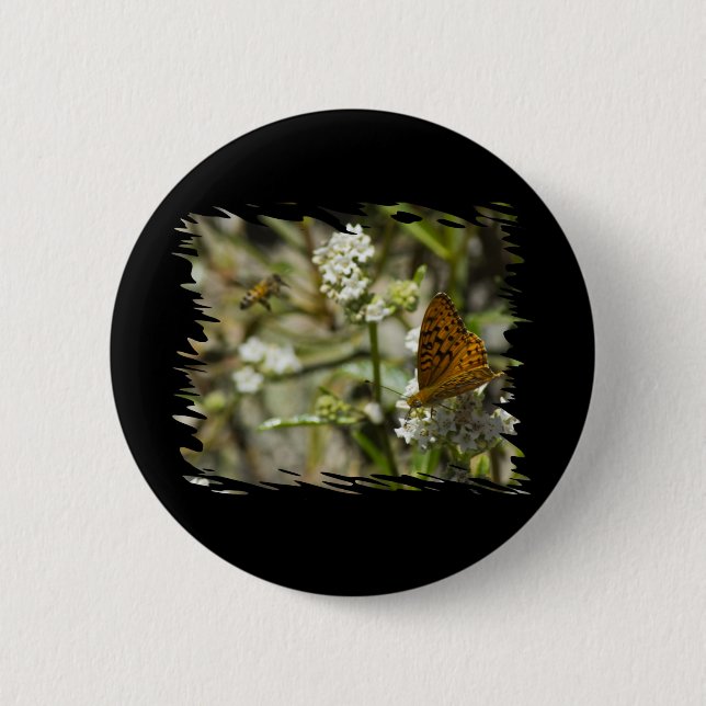Orange Butterfly and Bee 2 Inch Round Button (Front)