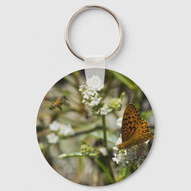 Orange Butterfly and Bee Keychain (Front)