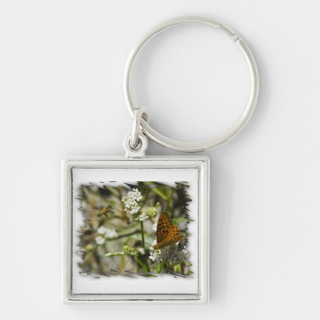 Orange Butterfly and Bee Keychain (Front)