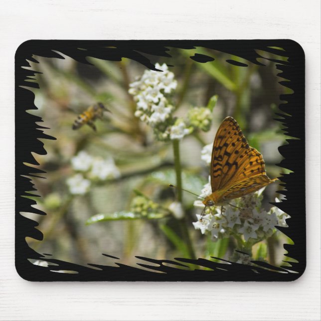 Orange Butterfly and Bee Mouse Pad (Front)