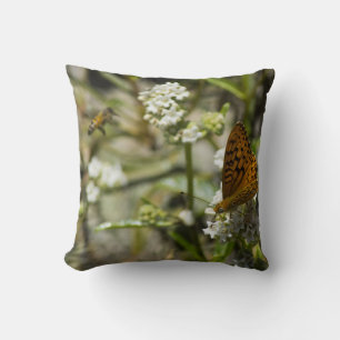Orange Butterfly and Bee Throw Pillow