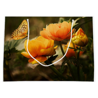 Orange Butterfly and Flowers Large Gift Bag
