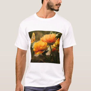 Orange Butterfly and Flowers T-Shirt