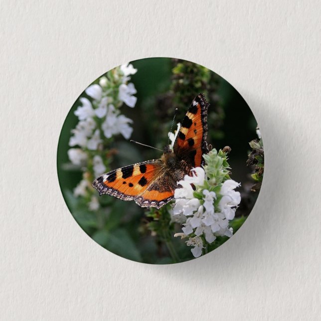 Orange Butterfly and White Blossoms 1 Inch Round Button (Front)