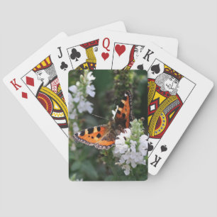 Orange Butterfly and White Blossoms Playing Cards
