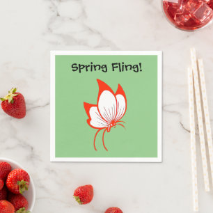 Orange Butterfly Cartoon, Cute Garden Nature Art  Napkin