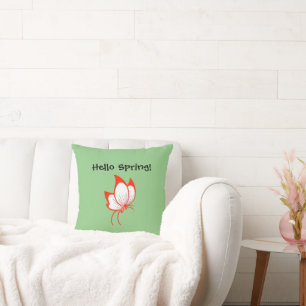 Orange Butterfly Cartoon, Cute Garden Nature Art Throw Pillow
