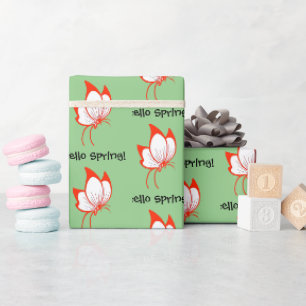 Orange Butterfly Cartoon, Cute Garden Nature Art  Wrapping Paper