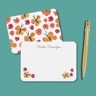 Orange Butterfly Cute Butterflies Poppies Pattern Card
