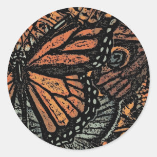 Orange butterfly fantasy abstract art classic round sticker