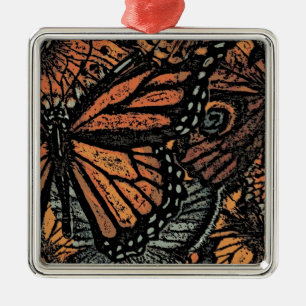 Orange butterfly fantasy abstract art metal ornament