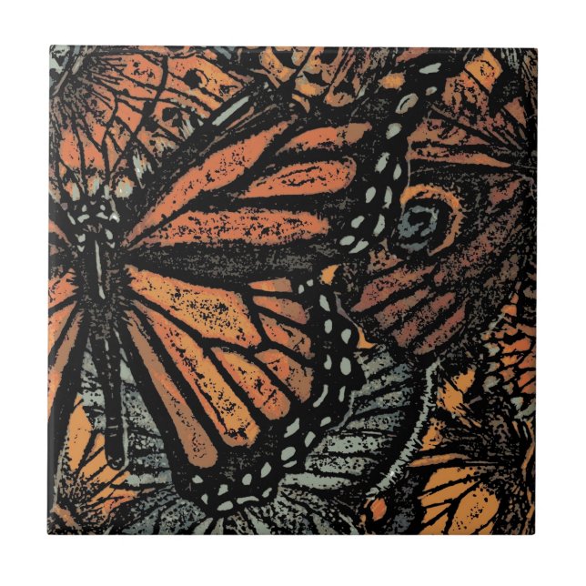 Orange butterfly fantasy abstract art tile (Front)