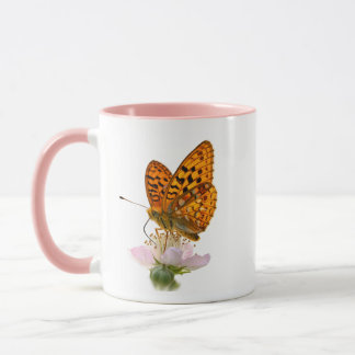 Orange Butterfly Floral Pink Accent Mug