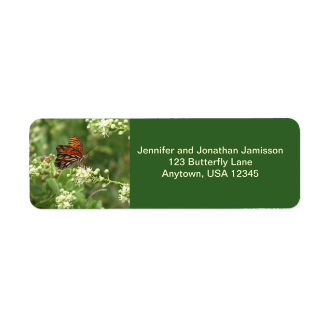 Orange Butterfly, Green Return Address Labels (Front)