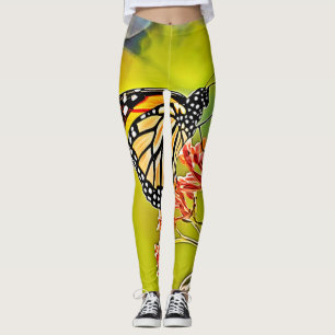 Orange Butterfly on Pink Blossom Design Leggings