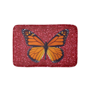 Orange Butterfly On Red Glitter Bath Mat
