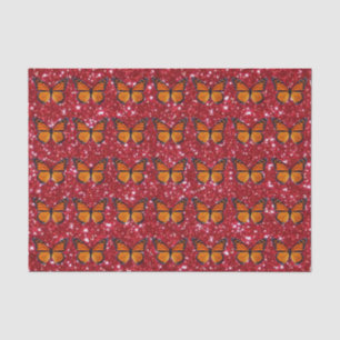 Orange Butterfly On Red Glitter Tissue Paper