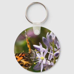 Orange Butterfly on Wild Hyacinth Apparel & Gifts Keychain