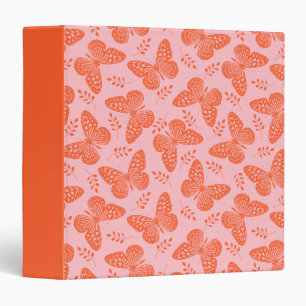 Orange butterfly pattern on pink background binder