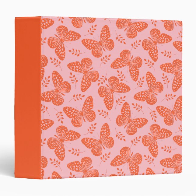 Orange butterfly pattern on pink background binder (Front/Spine)