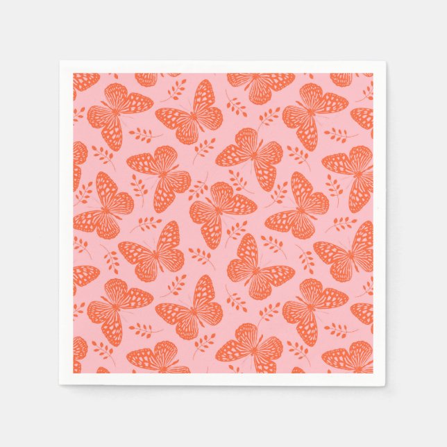 Orange butterfly pattern on pink background napkin (Front)