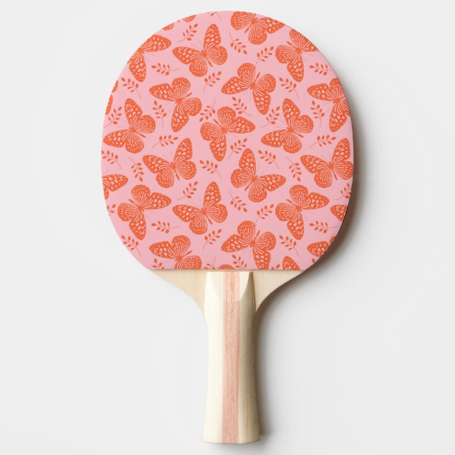 Orange butterfly pattern on pink background ping pong paddle (Front)