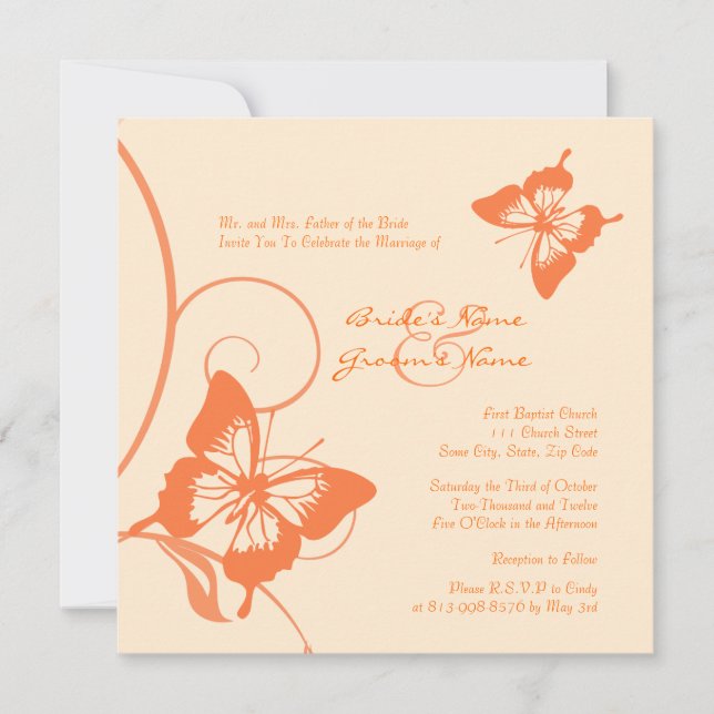 Orange Butterfly Wedding Invitation (Front)