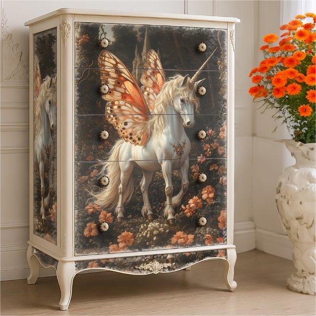 Orange Butterfly Winged Unicorn Decoupage  Tissue Paper (Creator Uploaded)