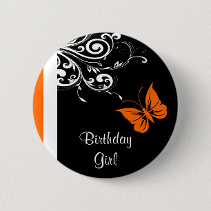 Orange Butterly Swirls 2 Inch Round Button
