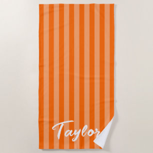 Orange Cabana Stripe Bold Name Beach Towel
