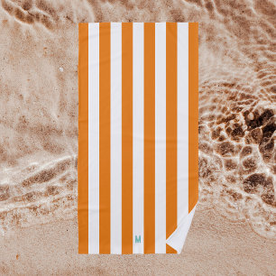 Orange Cabana Stripe & Personalized Teal Monogram Beach Towel