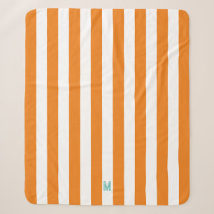Orange Cabana Stripe & Personalized Teal Monogram Sherpa Blanket