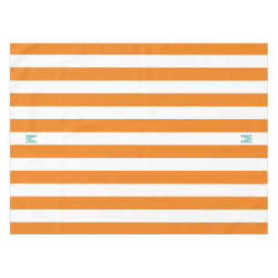 Orange Cabana Stripe & Personalized Teal Monogram Tablecloth