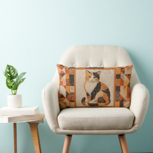 Orange Calico Cat Quilt Lumbar Pillow
