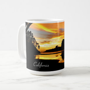 Orange California Coastal Sunset Under Bridge Coffee Mug