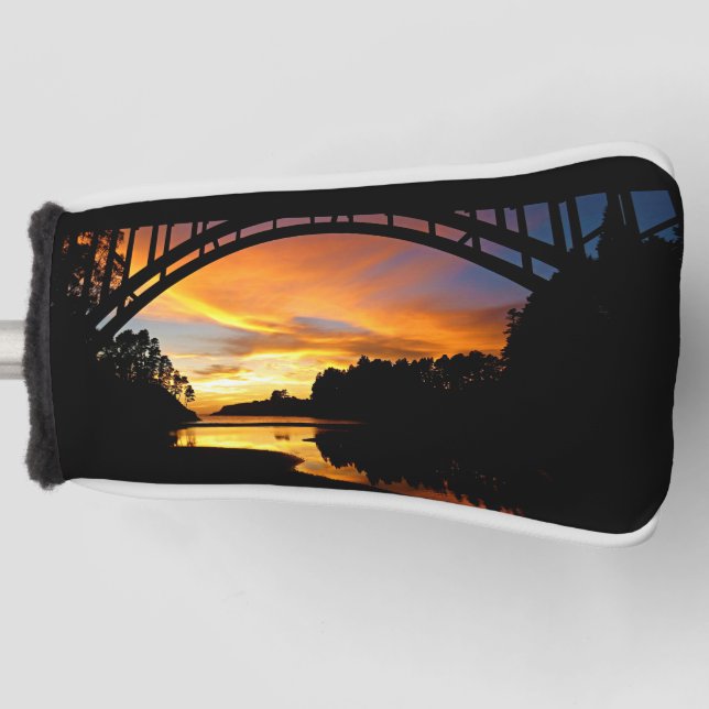 Orange California Coastal Sunset Under Bridge Golf Head Cover (Front)