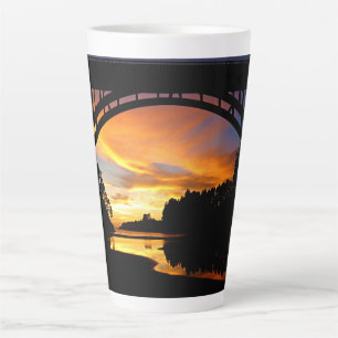 Orange California Coastal Sunset Under Bridge Latte Mug